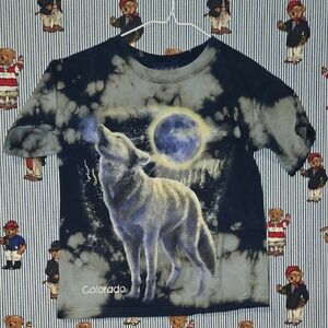Colorado Tie Dye Kids Wolf Graphic Cotton T-Shirt - Black Grey Small Kid-u-not